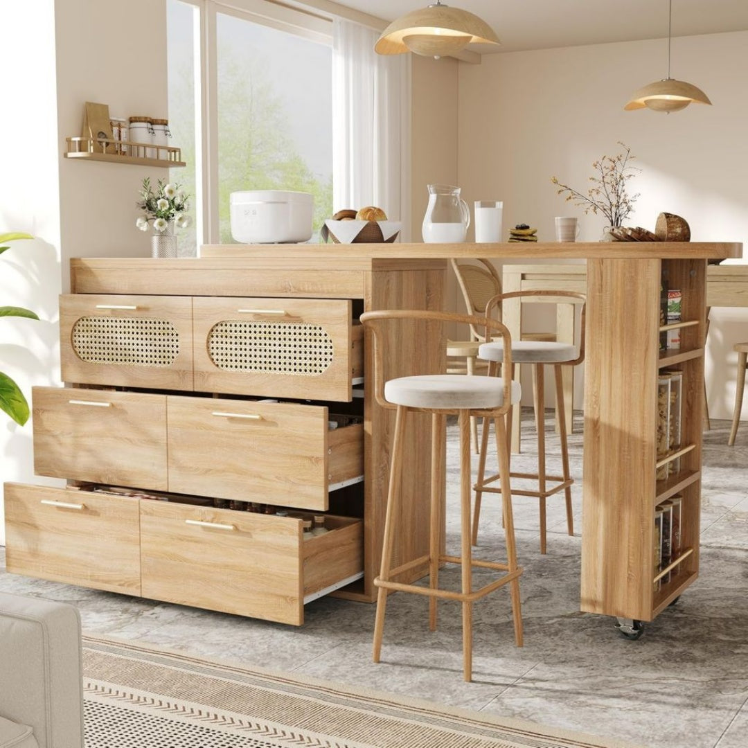 Table a Manger en Rotin, Finition Naturel